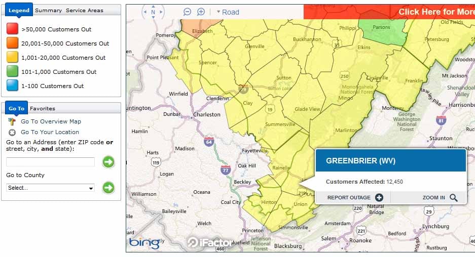 Mon Power Outage Map West Virginia Map